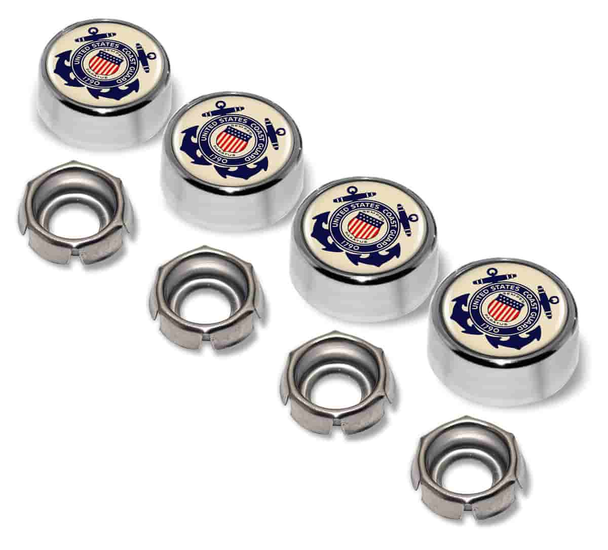 Coast Guard License Plate Screw Caps - Chrome Metal Set of 4